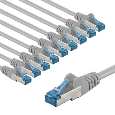 Immagine di goobay 66025 Cavo di rete CAT 6A in set/cavo patch schermato S/FTP/CU Ethernet, PiMF, LSZH/Cat 6a, 10 Gbit/Grigio/10 x 3 m