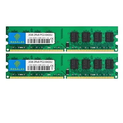 Immagine di Rasalas DDR2 800 PC2 6400 4GB Kit (2x2GB) Udimm RAM Desktop 6400U 2RX8 1.8V CL6 240 Pin Non ECC Unbuffered Memory Modules