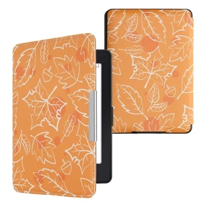 Immagine di kwmobile Custodia eReader Compatibile con Amazon Kindle Paperwhite Cover eBook Reader Flip Case bianco/arancione/marrone Autunno