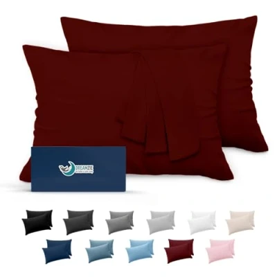 Immagine di Dreamzie Federe Cuscini 50x75 (Set 2) Microfibra Oeko Tex Certificazione Federa Cuscino Dolce Borgogna