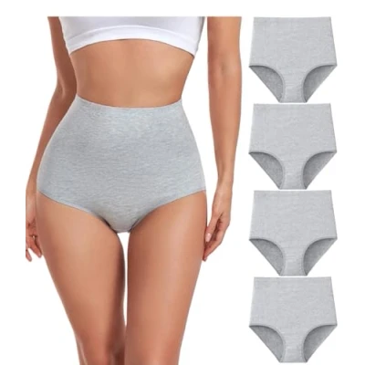 Immagine di wirarpa Mutande Donna Cotone Vita Super Alta Slip Mutantina Elastiche Culotte Piena Copertura Pacco da 4 Grigio Taglia 4XL