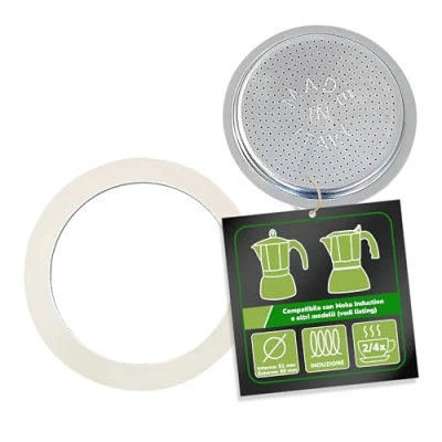Immagine di Harren24 Filtro e guarnizione per caffettiera espresso compatibile con bialetti 2, 3 o 4 tazze, diametro esterno 63 mm, 6,3 cm, interno 57 5,7 di ricambio,