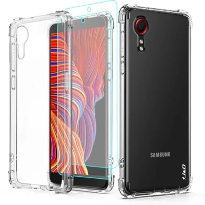 Immagine di J&amp;D Compatibile per Samsung Galaxy Xcover 5 Custodia, Clear Anti Shock Caso con (2 Pacchi) Proteggi Schermo, Giallo TPU Paraurti Cover 5, Trasparente