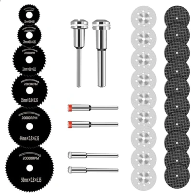 Immagine di Set di 32 lame circolari, da taglio per utensili a rotazione, disco HSS con perno 1/8&quot;, adatte ad rotazione il legno, plastica, pietra e metallo
