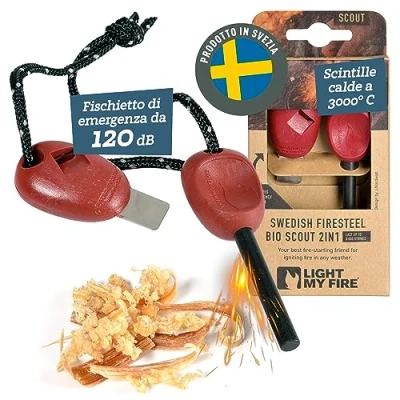 Immagine di Light My Fire Acciarino per Fuoco Pietra Focaia Kit Sopravvivenza Militare Professionale SCOUT Bushcraft Accessori Campeggio Accendi Starter 2 in 1 3000 Accensioni, RockyRed