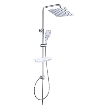 Immagine di JOHO Colonna Doccia idromassaggio senza Miscelatore con Porta Ogetti in Acciaio INOX 304 Mensola Set Regolabile Altezza Soffione Colonna(25 * 25cm quadrato)