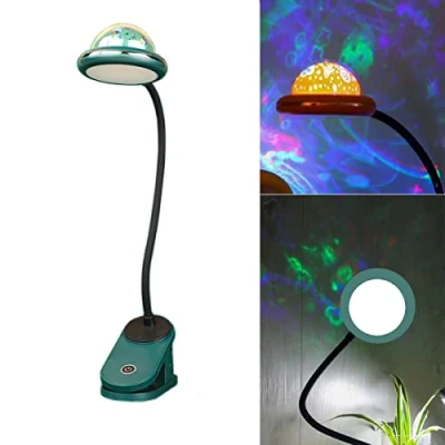 Immagine di ACMHNC Lampada da Lettura Bambini con Pinza, USB Ricaricabile LED Pinza Proiezione Di Stelle, Verde Scrivania Touch Dimmerabile, 4000K,per lettura, Studio, Letto