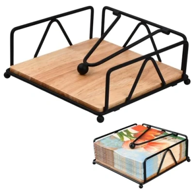 Immagine di Natuce Portatovaglioli in Metallo Legno, Quadrato con Barra, da Tavola di Carta, Porta Tovaglioli Moderno Tavolo per Bar Cucina 16.7x16.7cm (Nero)