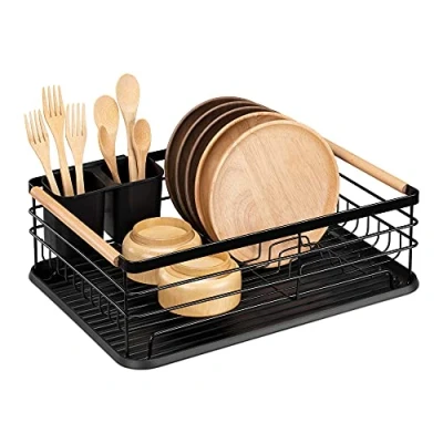 Immagine di Navaris Cestello Scolapiatti con Manici e Vassoio Anti Sgocciolamento Rastrelliera Asciuga Posate Scola Piatti Stoviglie da Appoggio Dish Drying Rack 42,5 x 31,5 14 cm Argento