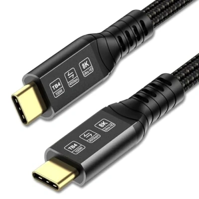 Immagine di ConnBull Cavo Thunderbolt 4 USB Tipo C 2m Supporta 40Gbps, 100W Ricarica, 8K@60Hz/4K@120Hz Video Compatibile con 3/USB4 per iPhone 15 Pro Max, MacBook, Mac Studio Display