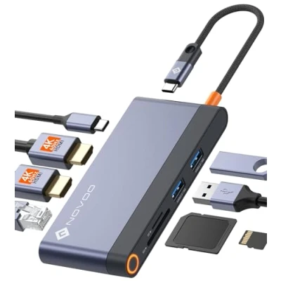 Immagine di Docking Station per laptop Doppio Monitor Adattatore multiporta hub USB C 8 in 1 con 2 HDMI 4K 60Hz, 1Gbps Ethernet, 100W PD, 3.2, Lettore Schede SD TF compatibile MacBook/Dell/HP/Lenovo