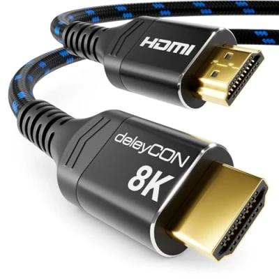 Immagine di deleyCON 1m 8K Cavo HDMI 2.1 (48G, ULTRA Highspeed) 8K@60Hz 4K@120Hz 2K@144Hz/165Hz EARC HDCP 2.3/2.2 Compatibile con Xbox PS5 Dolby Atmos DTS:X HDR Dinamico TV Soundbar Monitor Nero Blu