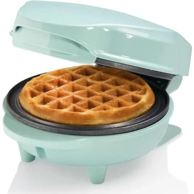 Immagine di Bestron Waffle Maker, Piastra per waffel mini Ø10 cm, piccola macchina con rivestimento antiaderente, compleanni di bambini, feste famiglia, Pasqua o Natale, 550 watt, colore: verde