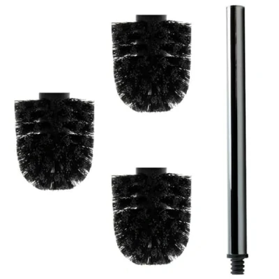 Immagine di 3 spazzole di ricambio per scopino WC, colore nero, con manico da 26 cm