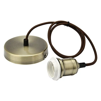Immagine di Supporto per lampadina con cavo intrecciato e flessibile, kit lampada a sospensione, portalampada, Ottone anticato