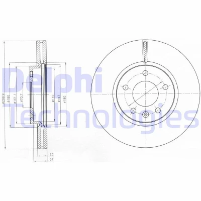 Immagine di DELPHI BG4278C Disco freno 300 26 5 ventilato rivestito non trattato senza cuscinetto ruota, anello sensore ABS OPEL: Astra J Hatchback