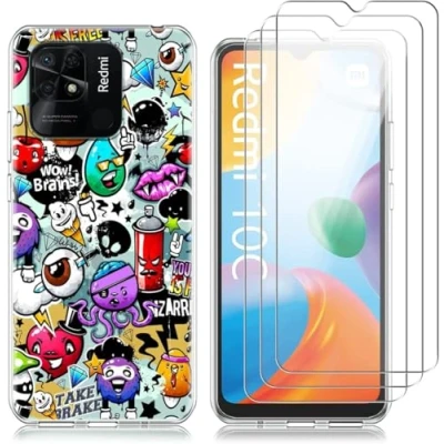 Immagine di Jinyunlai 3 Pezzi, Vetro Temperato per Xiaomi Redmi 10C, Pellicola Prottetiva Anti Graffio, Impronte, Senza Bolle, Durezza 9H, Ultra Trasparente, Resistente, proteggi schermo
