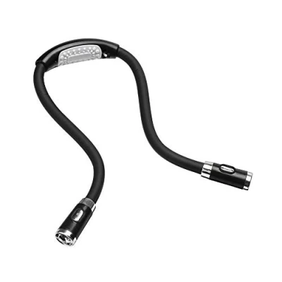Immagine di lampada da lettura per libri a letto, collo, mani libere, 4 perline LED, 3 luminosità regolabile, torcia collo in auto, barbecue, lavoro maglia, colore: nero