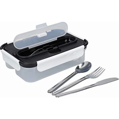 Immagine di BUILT Lunch Box Bento a Tenuta Stagna con Posate in Acciaio Inox, Plastica, Nero/Bianco