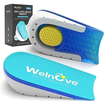 Immagine di Welnove Inserti per scarpe in gel tallone tendinite d&#039;Achille, fascite plantare, dolore al tallone, sperone calcaneare, 1,5 cm 2,5 cm, supporto donne 4,5 9,5 e uomini 6 8,5 (2&#039;