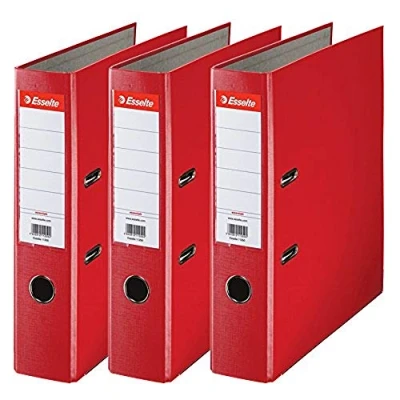 Immagine di Esselte D75 Essentials, Set di 3 Raccoglitori a Leva Formato A4, Rosso, in Plastica e con Carta Certificata FSC, Dorso da 7,5 cm, Senza Custodia, 624292