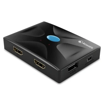 Immagine di Atlantis KVM HDMI Switch USB Deviatore (Tastiera, Mouse, VGA) a 2 porte Ingresso/Uscita Supporto mouse e tastiera Interruttore per cambio controllo 3840x2160/30Hz 1920x1080/60Hz