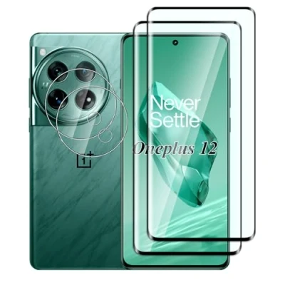Immagine di FWKDWHPH [2+2 Pezzi Vetro Temperato per Oneplus 12,con di Protezione Fotocamera,3D Full Coverage,Durezza 9H,Anti Graffio,Senza Bolle,HD Pellicola Protettiva 12