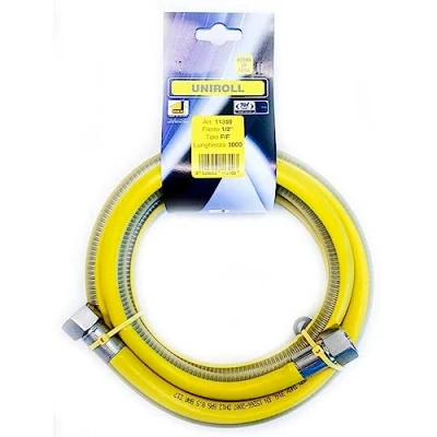 Immagine di Tubo flessibile gas 1 mt 1/2&quot; FF inox a norma En 15266 per piano cottura/cucina Uniroll