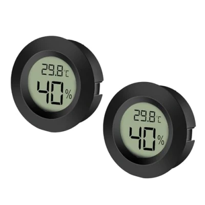 Immagine di EEEKit Igrometro Termometro Monitor LCD Digitale per Interni Misuratore di umidità umidificatori Deumidificatori Serra Seminterrato Babyroom, Black Round (2 Pack)