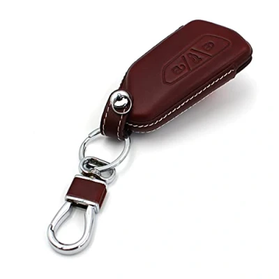 Immagine di Custodia protettiva in pelle e silicone per chiave auto a 3 tasti, colore rosso marrone
