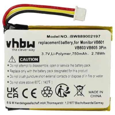Immagine di vhbw 1x batteria compatibile con Boifun VB603, VB601, E40, VB610, VB605 babyphone (750mAh, 3,7V, Li Poly)