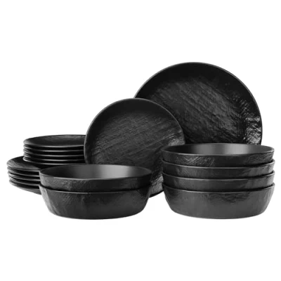 Immagine di Navaris Servizio Piatti da 6 Persone Set 18 Moderni Colorati Particolari Accessori Cucina Stile Moderno Servizi Tavola in Ceramica Gres Color Ardesia Effetto Lino