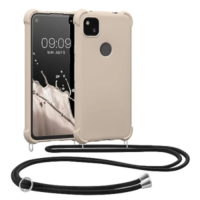 Immagine di kwmobile Custodia Compatibile con Google Pixel 4a Cover Back Case in Silicone TPU Protezione Smartphone Cordino crema