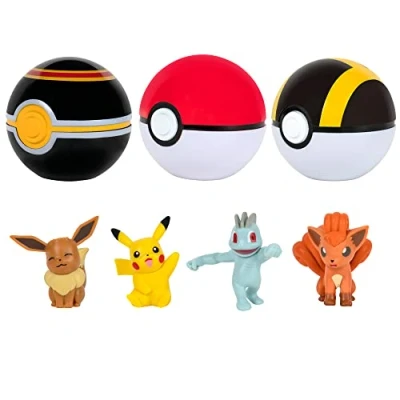 Immagine di Pokemon Clip &#039;N&#039; Go Confezione multipla con Pikachu, Vulpix e palla di lusso, Eevee Poké, Machop Ultra Ball, esclusiva Amazon