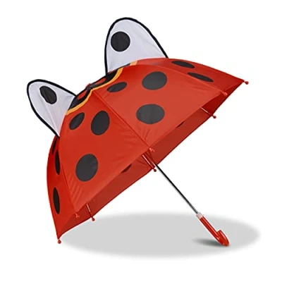 Immagine di Relaxdays Ombrello per bambini con coccinella 3D, parapioggia bastone, bimba &amp; bimbo, a Campana, Unisex, Rosso