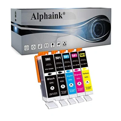 Immagine di alphaink 5 Cartucce Compatibili con Canon PGI 580XXL CLI 581XXL per Pixma TS705 TS9155 TS6150 TS6151 TR7550 TR8550 TS8150 TS8151 TS8152 TS9150 TS8240 TS8241 TS8242 TS6350 TS6250 TS9550 (5 Pack)