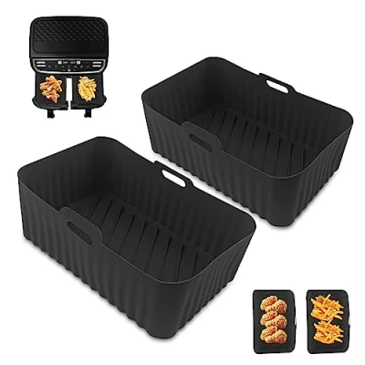 Immagine di Fousenuk 2 Pezzo Cestino per Friggitrice ad Aria, Riutilizzabile Teglia in Silicone Rettangolare Air Fryer Contenitori Accessori, Cestello Airfryer, Microonde, Forno