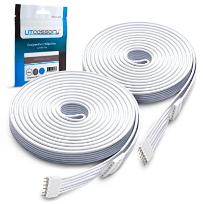 Immagine di Litcessory Cavo di Prolunga per Philips Hue Lightstrip Plus (3m, 2 Pezzi, Bianco STANDARD 6 PIN V3)