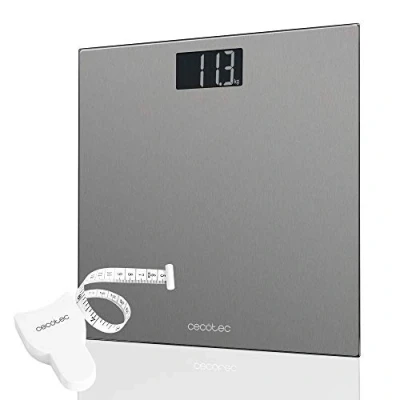 Immagine di Bilancia digitale per persone Cecotec Precision Surface, schermo LCD, portata massima 180 kg, pronto l&#039;uso e con nastro di misurazione. (Acciaio inossidabile)