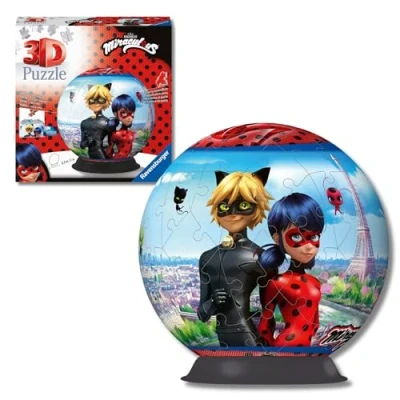 Immagine di Ravensburger rond pièces Tales of Ladybug &amp; Cat Noir 3D Puzzle Ball Miraculous, 72 Pezzi, Età Raccomandata 6+, Multicolore, 11167 1