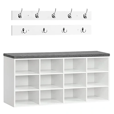 Immagine di HOOBRO Panca Scarpiera, 100 x 30 48 cm, Contenitore con Scomparti Aperti, Portaoggetti, Seduta Imbottita, Stabile, per Ingresso, Corridoio, Camera da Letto, Bianco EWT112HX01