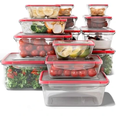 Immagine di Classbach® C FHD 4009 K Set di 14 contenitori in plastica con coperchio, 100% ermetici, per lavastoviglie, forno a microonde e congelatore