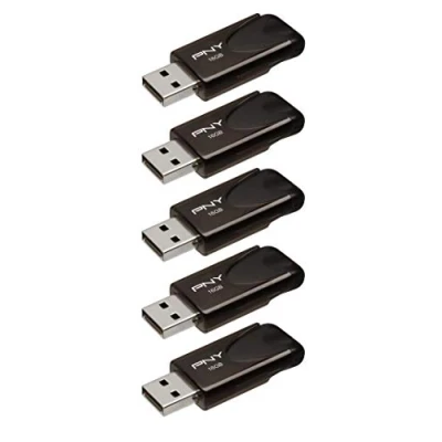Immagine di PNY Set da 5 Unità Flash Attaché 4 USB 2.0 con Cappuccio Scorrevole, Nero, 5x16 GB
