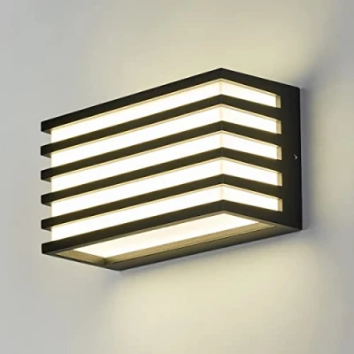 Immagine di Dr.lazy 12W LED Lampada da parete Muro in Alluminio Applique Esterno Interno impermeabile IP65 per Corridoio Ingresso Giardini (Nero/Bianco Naturale)