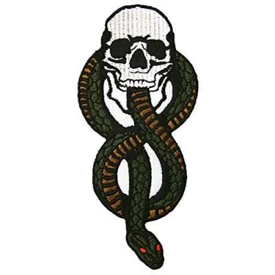 Immagine di Serpente patch stemma ricamato toppa termoadesiva Snake and Skull