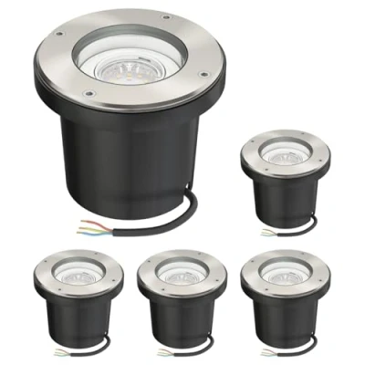 Immagine di ledscom.de 5 pz. lampada da incasso a pavimento BOFU per esterni orientabile in acciaio inox rotonda IP67 150mm Ø incl. LED (bianco, 2.076W, 206lm, 110)