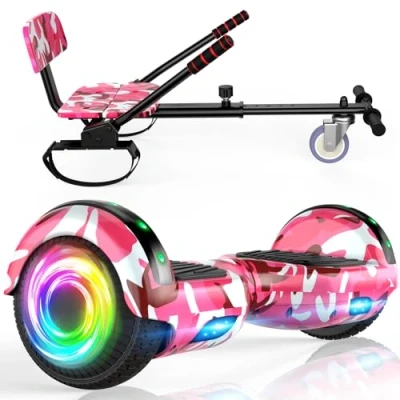 Immagine di SISISIGAD Hoverboard Go Kart Combo, con sedile, 6.5 inch Self Balancing Scooter luci LED Bluetooth, Karts Hover Board for Kids