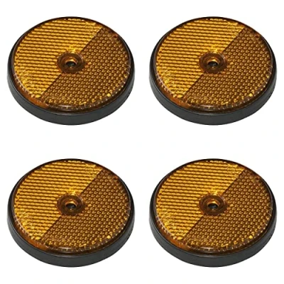 Immagine di 4 Catadiottri arancioni, rotondi, diametro 60 mm, con certificazione E4, per rimorchi, camion, auto, roulotte e trattori, riflettore foro vite Ø 5 confezione da pezzi