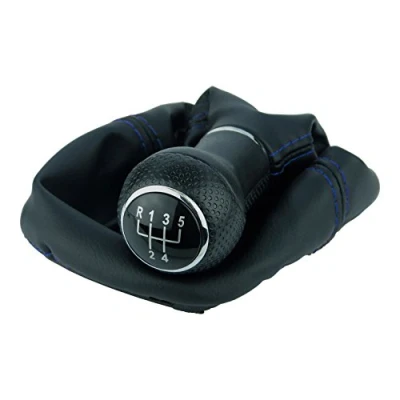 Immagine di L &amp; P Car Design L&amp;P A254 12 Cuffia del cambio, colore nero, cuciture blu, 5 marce, mm, compatibile con VW Golf 4 IV, pomello plug play, ricambio per 1J0711113