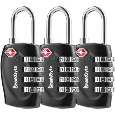 Immagine di SharkByte lucchetto per bagagli approvato TSA, a combinazione di sicurezza 4 cifre, da viaggio valigie, cerniere, zaini, borse viaggio, armadietti palestra,